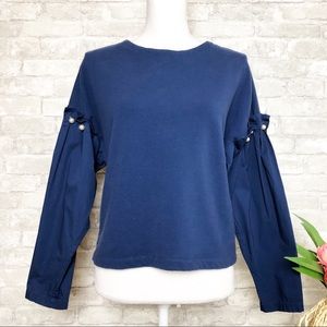 Amaryllis Blue Long Sleeve Back-Tie Top Small